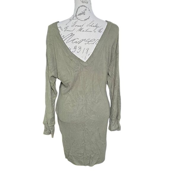 Socialite Ladies Size Small Olive Green Double V-Neck Knit Soft Dress w/ Pockets - Picture 3 of 6